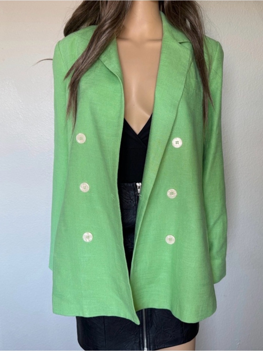 House of Harlow 1960 Lime Green Double-Linen Breasted Blazer